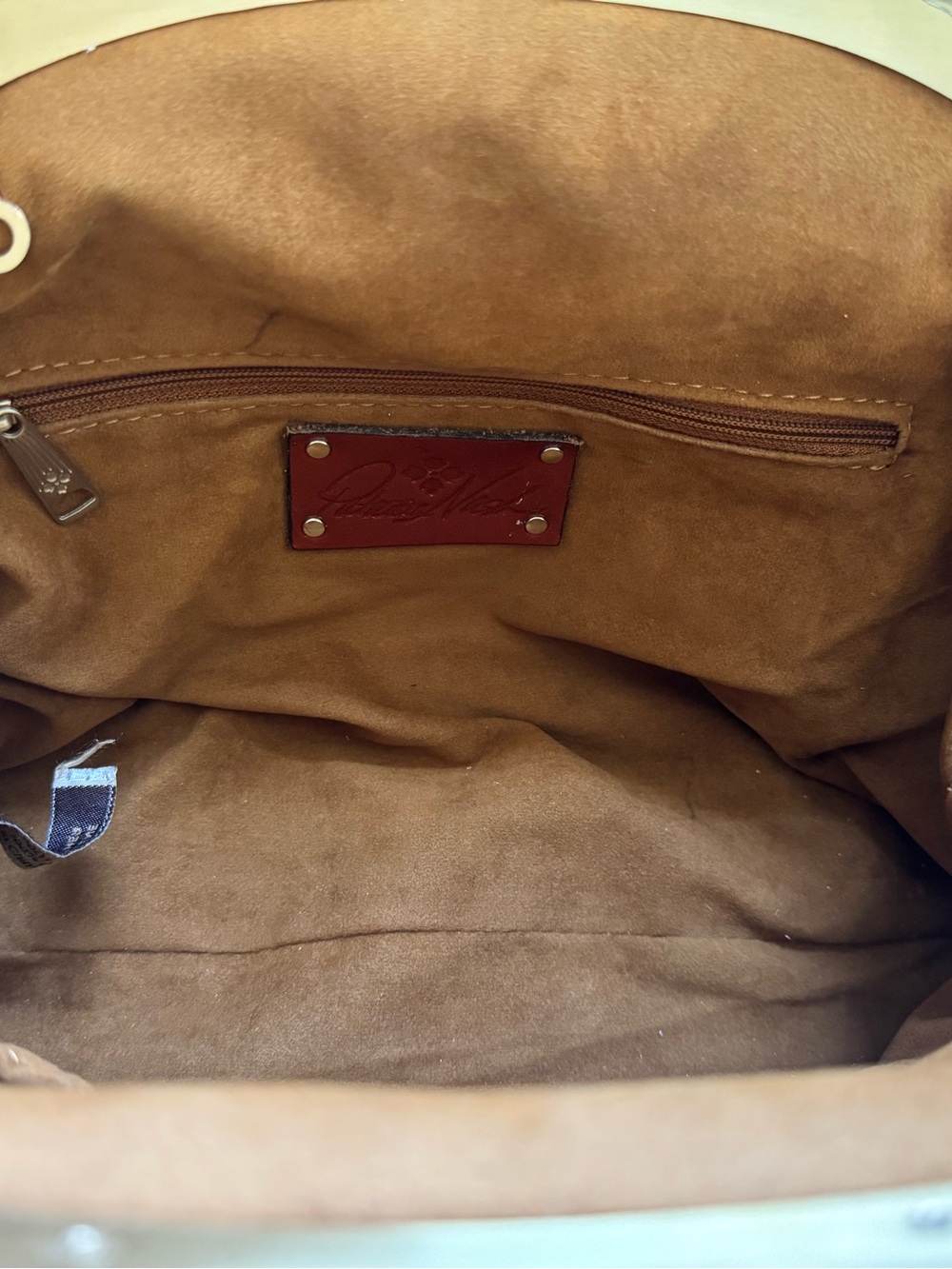 Patricia Nash Black and Tan Woven Geometric Frame-Top Handbag w/ Suede Interior - Picture 7 of 12